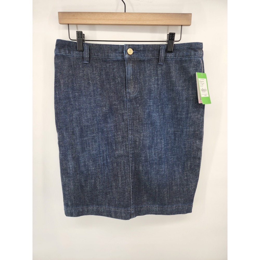 Lilly Pulitzer Size 4 Dark Wash Denim Pencil Skirt Blue Cotton Stretch New